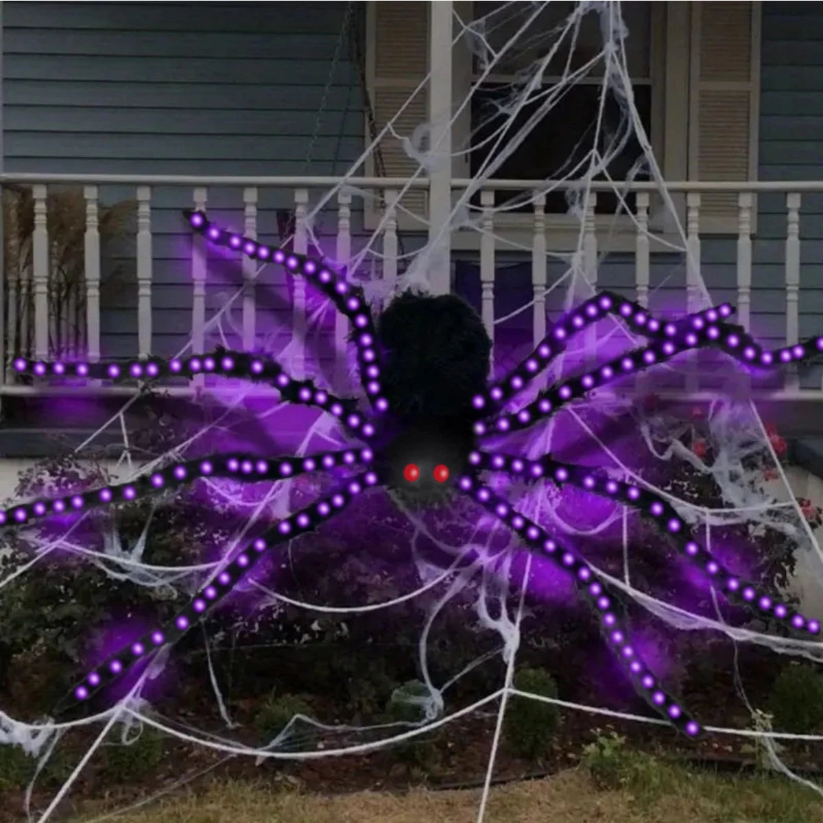 1Pack Halloween Spider with 144LED Copper Wire Lights Purple Light Waterproof Battery Powered for Home Outdoor Halloween Decor