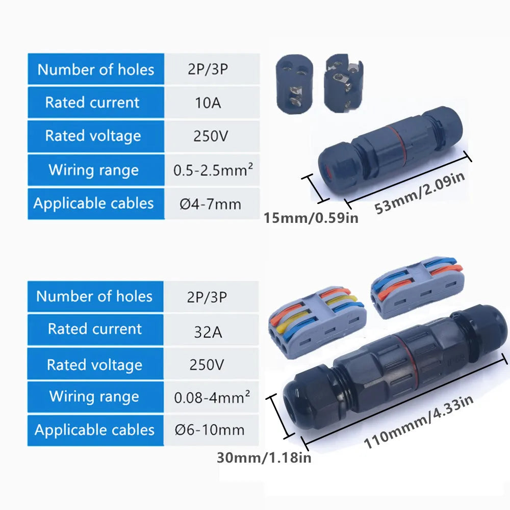 IP68 Waterproof Junction Box, Outdoor 2 Way 3 Way Electrical Cable Connector, with Quick Wire Terminal Connector