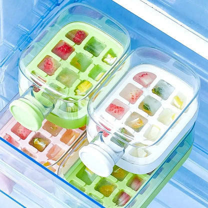 2 in 1 Touch-Free Ice Cube Making Bottle with Lid Straw and Bin Easy Ice Release Perfect for Coffee Juice and Beverages Outdoor