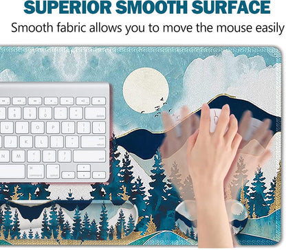 Large Gaming Mouse Pad Set, Keyboard Wrist Rest Support + Mouse Wrist Cushion + Extended Mousepad + Coaster, 35X15.5In Multifunctional Desk Mat, Abstract Mountain
