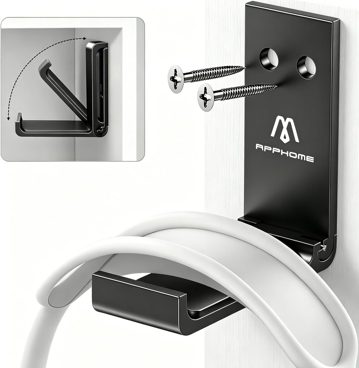 Foldable Aluminum Headphone Stand & Headset Holder Mount, under Desk Wall Hook with No-Scratch Silicone Pad, Strong Adhesive Gaming Headset Hanger for PC, Home & Office