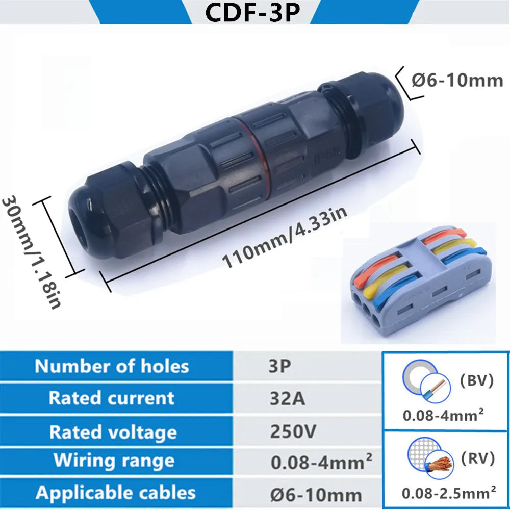 IP68 Waterproof Junction Box, Outdoor 2 Way 3 Way Electrical Cable Connector, with Quick Wire Terminal Connector