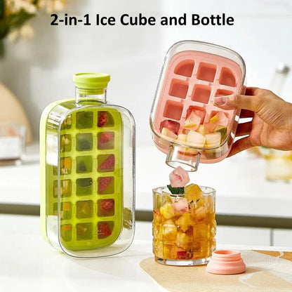 2 in 1 Touch-Free Ice Cube Making Bottle with Lid Straw and Bin Easy Ice Release Perfect for Coffee Juice and Beverages Outdoor