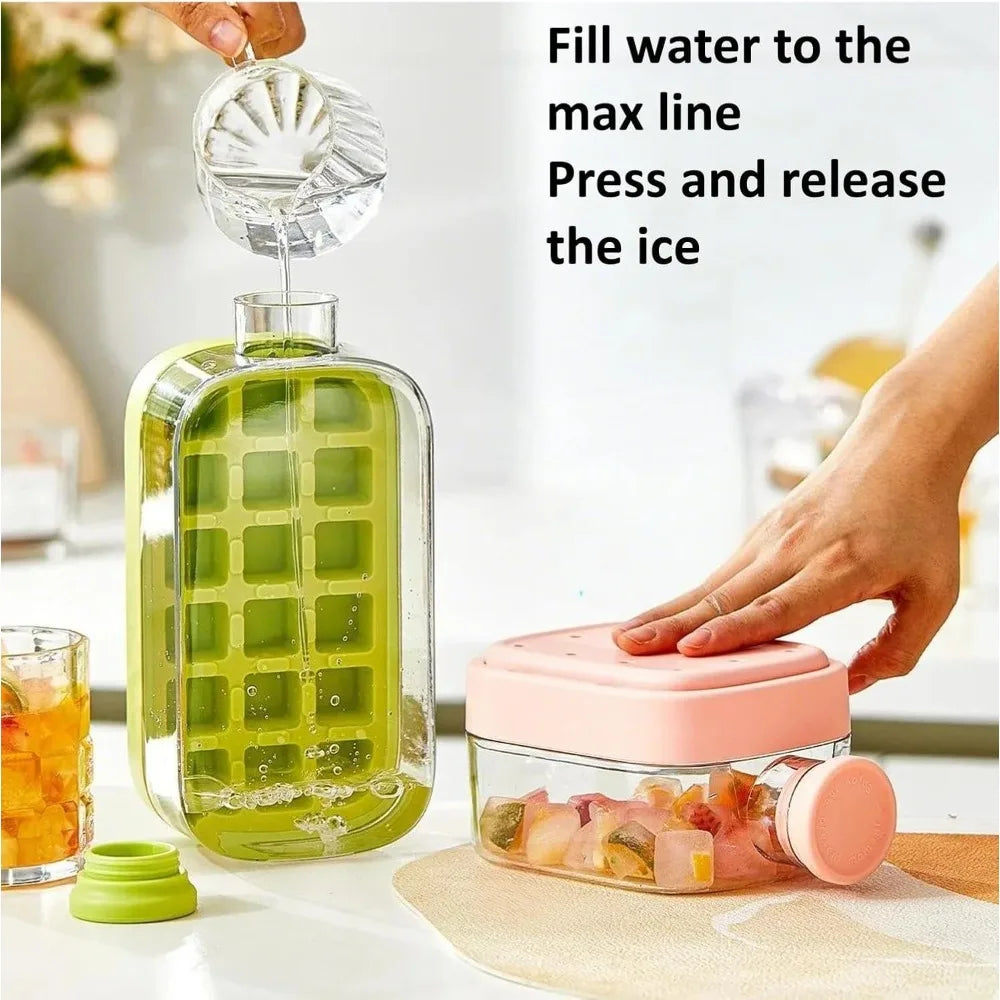 2 in 1 Touch-Free Ice Cube Making Bottle with Lid Straw and Bin Easy Ice Release Perfect for Coffee Juice and Beverages Outdoor