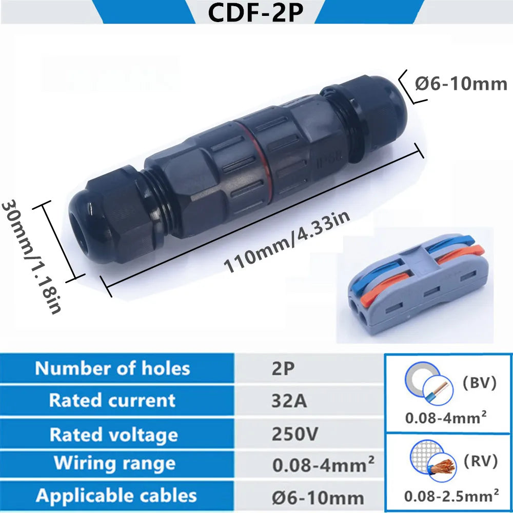 IP68 Waterproof Junction Box, Outdoor 2 Way 3 Way Electrical Cable Connector, with Quick Wire Terminal Connector